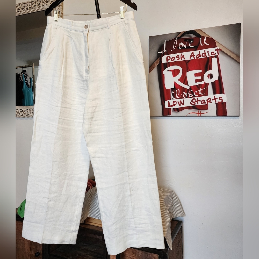 EUC Linen Trousers Cream Size 12 waist 17 length 29